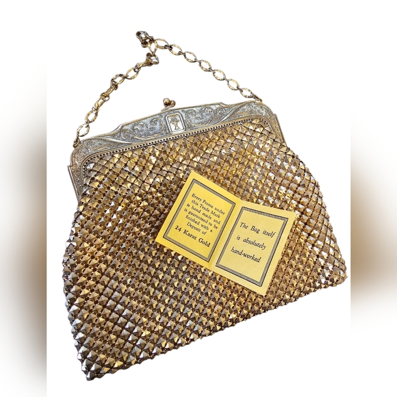 Whiting & Davis Hand Worked 25k Gold Deposit Gold Mesh Trianon Evening Bag - Picture 2 of 10